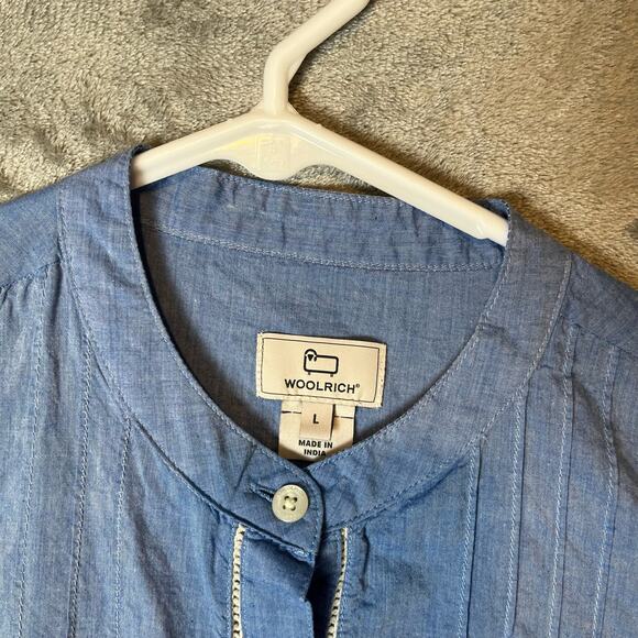 Woolrich‎ Pleat-Detail Poplin Women's Shirt Sz Large Blue - Picture 7 of 7